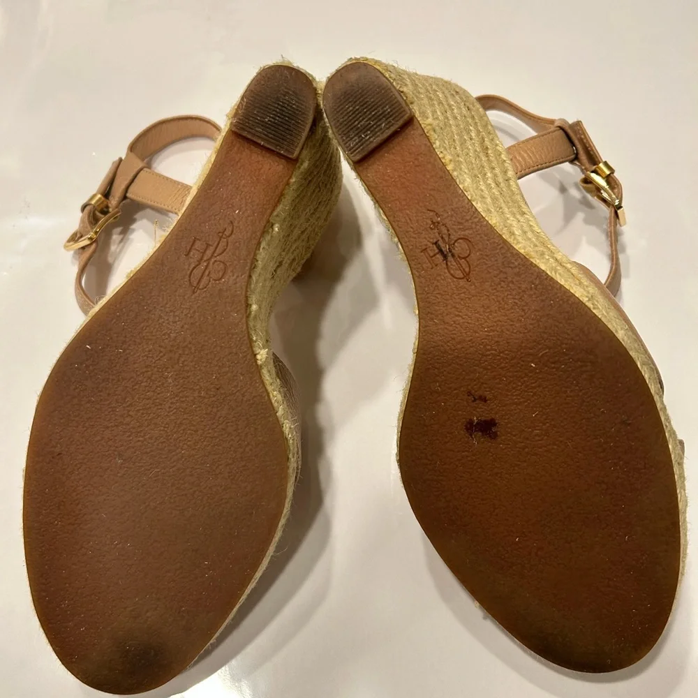 Cole Haan Women's Tan Leather Wedge Sandals‎ Size 8 Preowned